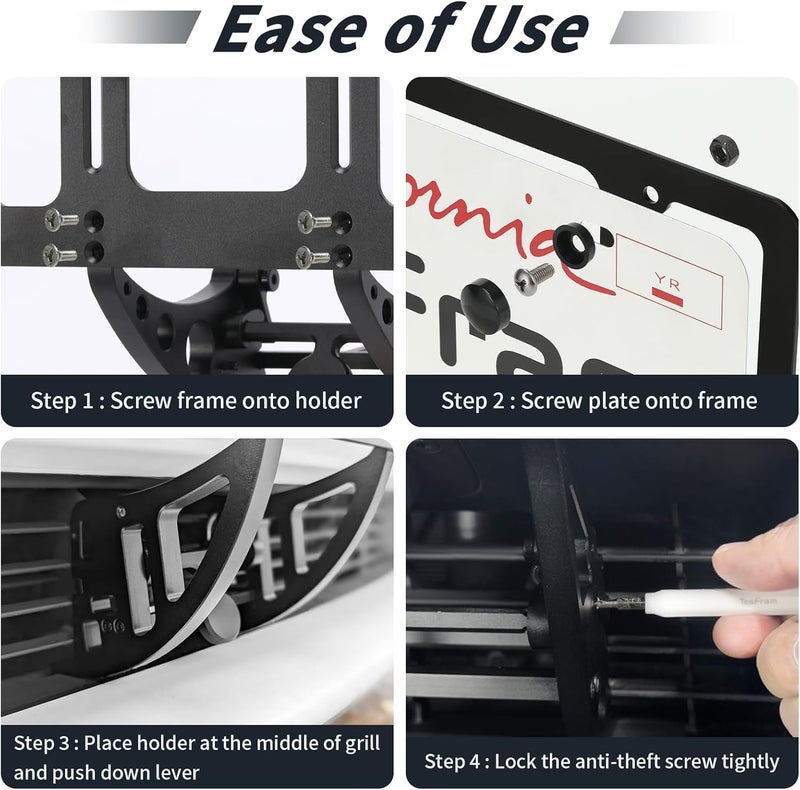 TesFram Tesla Model 3 Highland Front License Plate Holder, Height-Adjustable & No Drill License Plate Mouting Kit with Anti-Theft Features (FIt Model 3 2024-2025 Sep, No Bumper Camera) - Image 5